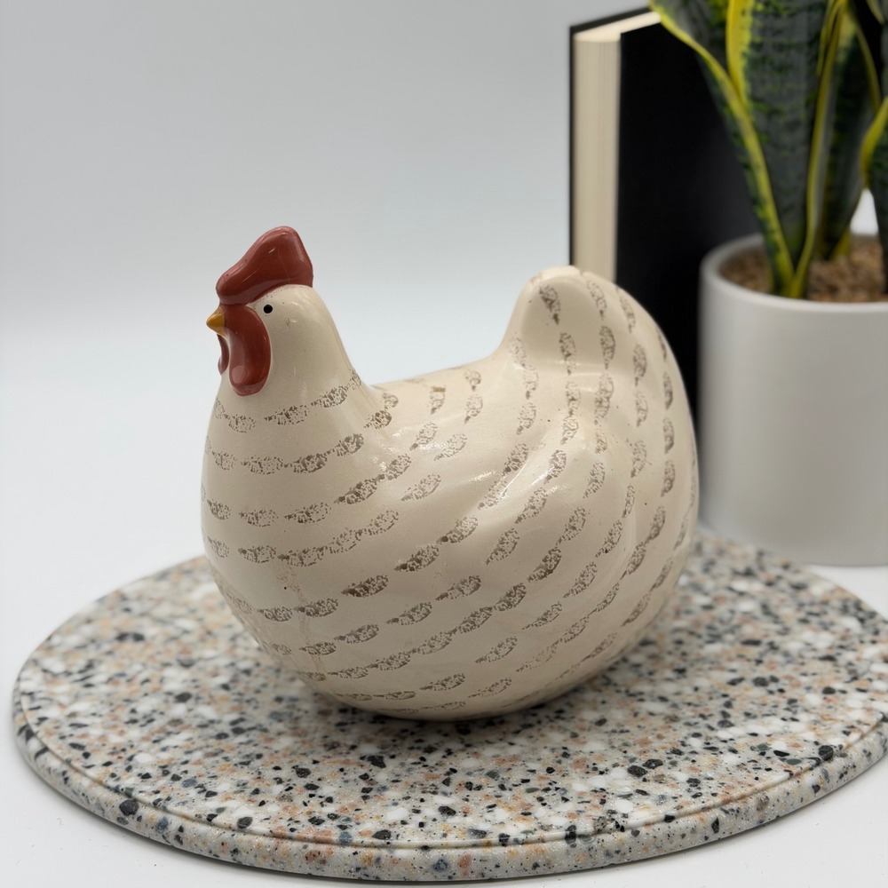 Ceramic Hen Figurine Cream Brown Farmhouse Country Home Decor Accent 7.5" Tall